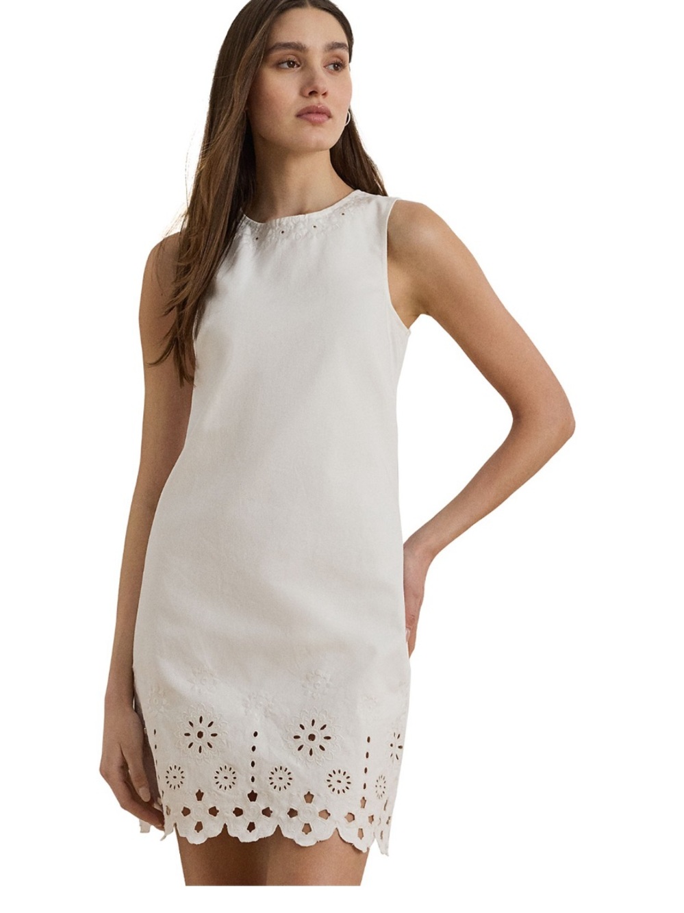 Ralph Lauren White Sleeveless Eyelet Shift Dress